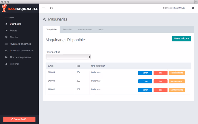 RO maquinarias screenshot